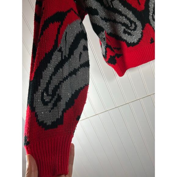 Vintage DEB 80's Zebra women Sweater grey red silver size Long - Picture 7 of 8